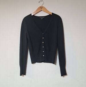 Harold's Womens Cashmere-cotton V-Neck  Long Sleeve Button Black Cardigan Sz. S